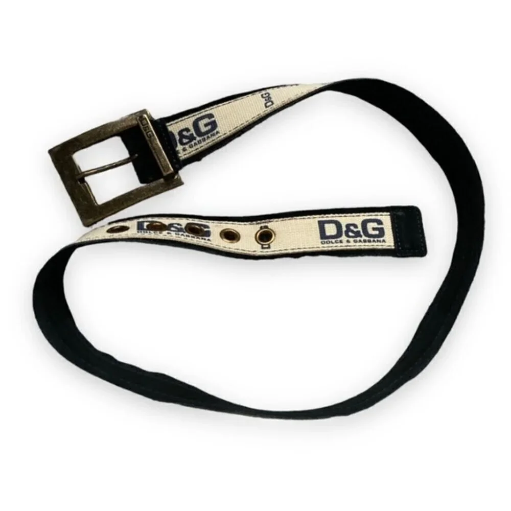 Dolce and Gabbana canvas and suede belt nave and tan